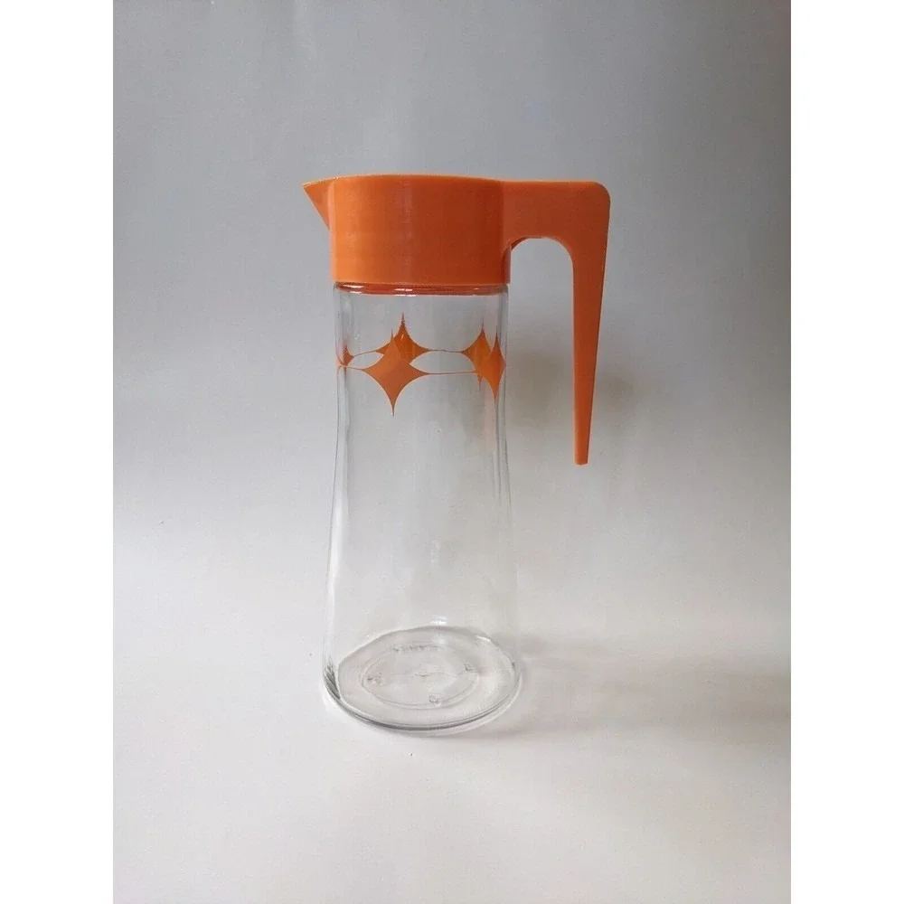 Vtg Mid-Century Anchor Hocking Glass Carafe Orange Juice Pitcher Atomic Diamond‎